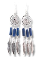 LL47 Kolczyki kamienie LAPIS LAZULI Czakra Trzeciego Oka łapacz snów piórko