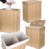 KOSZ NA PRANIE BAMBUSOWY POJEMNIK Z POKRYWĄ WYJMOWANY WKŁAD 2 KOMORY 100L