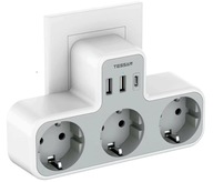 Przedłużacz ścienny TESSAN TS-323-C, 3600W MAX, 3 gniazdka, 1 USB, 2 USB C
