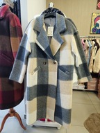 Płaszcz kratka beżowy wełna r. Uni, Italy cudo !!!