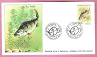 Francja 1990, FDC ryby, okoń, JEDWAB