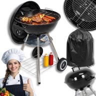 GRILL WĘGLOWY OKRĄGŁY DUŻY OGRODOWY Z POKRYWĄ RUSZT POPIELNIK + POKROWIEC
