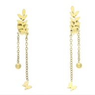 62152 Kolczyki złota stal chirurgiczna listki motylki łańcuszki