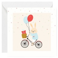 Kartka okolicznościowa Urodzinowa - Zając na Rowerze z Balonami - 14x14 cm