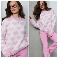 Sweter w serca różowy Walentynki XS