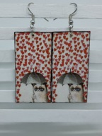 Kolczyki Anty serce Grumpy cat kot decoupage grafika parasolka Handmade