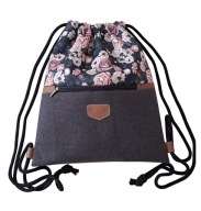 Worek plecak lniany w kwiaty HABILE design bag