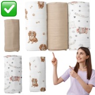 PIELUCHY MUŚLINOWE WIELORAZOWE PIELUSZKI ZESTAW 3szt. 60x80cm CZTERY SŁONIE
