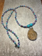 Naszyjnik handmade Skamielina kamień cesarski Angelit turkus