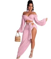 Różowy komplet damski – hiszpanka + spódnica z rozcięciem Uniwersalny