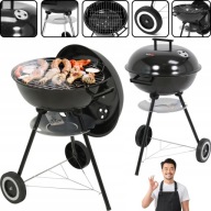 PRZENOŚNY OKRĄGŁY OGRODOWY GRILL WĘGLOWY Z POKRYWĄ + POPIELNIK + PÓŁKA
