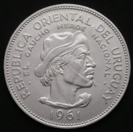 Urugwaj 10 pesos 1961 - el gaucho heroe nacional - srebro