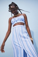 H & M spódnica lniana len midi marynarska rozcięcie paski błękitna boho y2k