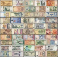 BNA - ZESTAW 50 BANKNOTÓW EGIPT ESTONIA GHANA IRAN KATAR LAOS PERU PAKISTAN