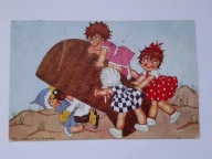 Dzieci i kosz plażowy - stara pocztówka z 1928 r