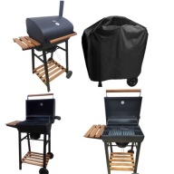 GRILL WĘGLOWY OGRODOWY BECZKA Z ŻELIWNYM RUSZTEM KOMIN PÓŁKI + POKROWIEC