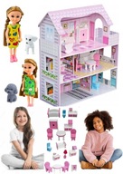 22w1 ZESTAW DOMEK DLA LALEK DREWNIANY Z MEBLAMI LALKAMI ZWIERZĘTAMI+GRATIS