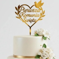 TOPPER na tort KOMUNIA ŚWIĘTA lustro złote PLEKSA dekoracja dekor