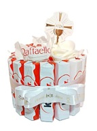 TORT BOX OKRĄGŁY Z KINDER, RAFFAELLO SŁODKI PREZENT DLA DZIECKA NA KOMUNIĘ