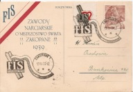 TATRY ZAKOPANE ZAWODY FIS 1939 ROK -pocztówka -obieg nalepka stempel 1939 r