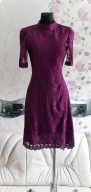 SUKIENKA CIEMNOFIOLETOWA HAFTOWANA WIZYTOWA GOLF KORONKA KORONKOWA VINTAGE