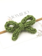 Momilio handmade Opaska do włosów dziergana kokardka wiosenna zieleń