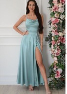 Sukienka maxi satyna z wiązaniem seledynowa