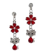 Kolczyki "Czerwony Kwiat Wiśni i Czerwony Kot"