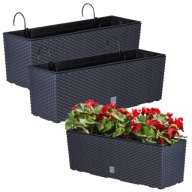 2X DONICZKA BALKONOWA 58 CM DONICA SKRZYNKA NA BALUSTRADE Z UCHWYTAMI SZARA