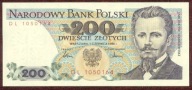 200 zł. 1986 r. ser. DL UNC b. rzadka seria - PIĘKNY !!!