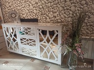 Komoda Glamour, szafka, biała/czarna,180cm, lustra, ornamenty, piękna