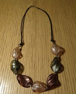 Naszyjnik, wisiorek ze szklanymi kamykami, PRL, Vintage