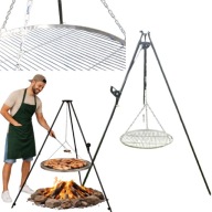 GRILL TRÓJNÓG 193 CM OGRODOWY OGNISKOWY Z RUSZTEM NIERDZEWNY 70 CM DUŻY