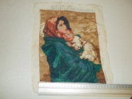 RĘCZNIE HAFTOWANY OBRAZ MATKA BOSKA 27X21CM DO OPRAWY