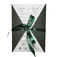 Zaproszenie Ślubne z satynową wstążką Butelkowa zieleń + koperta w cenie
