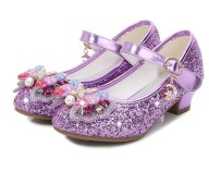 Piękne brokatowe BALERINKI na obcasie r.27 fioletowe z kokardą