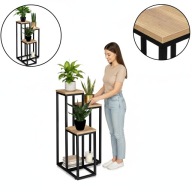 Kwietnik stojący metalowy MUNIR loft industrial czarny mat postarzany dąb