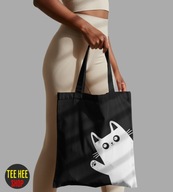 Bawełniana Torba Eko Shopper – Czarna Torba z Kotem – Humorystyczny Nadruk