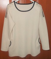 Sweter damski bluza kieszenie zamki na ramionach bogato zdobione dżetami