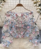 BLUZKA DELIKATNA MGIEŁKA W KWIATY KWIATEM HAFT HAFTOWANA TRANSPARENTNA