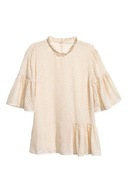 H & M falbanki tiulowa bluzka babydoll baskinka transparentna stójka boho