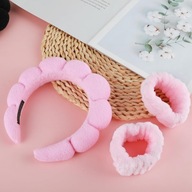 RÓŻÓWY ZESTAW SPA: 1 x OPASKA NA GŁOWĘ + 2 x OPASKA NA NADGARSTKI