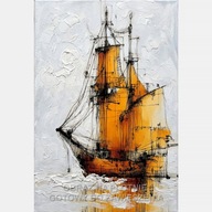 Statek żaglowy żaglówka abstrakcja obraz na płótnie 58x85 farba olejna art