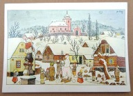 POCZTÓWKA - JOSEF LADA - ZIMA NA WSI - grafika artystyczna, Czechosłowacja