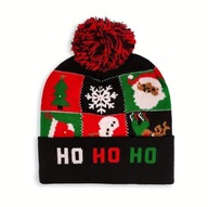 czapka ŚWIECĄCA LED Migająca świąteczna z pomponem HO HO HO gwiazdka