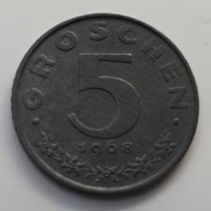 *AUSTRIA [0681]*5 groszy 1968 Druga Republika 5 GROSCHEN, Herb Orzeł