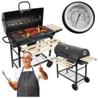 Duży grill węglowy brykiet ogrodowy zamykany stalowy pokrywą + termometr