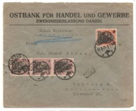 GDAŃSK -DANZIG -koperta firmowa OSTBANK FUR HANDEL -obieg 1921
