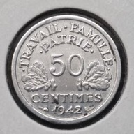 *FRANCJA [0848]*50 centymów 1942 Francja Vichy, Broń, Rośliny, Liście dębu