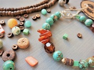 AMBER bransoletka bursztyn bałtycki miętowy turkus jadeit drewno kokosowe